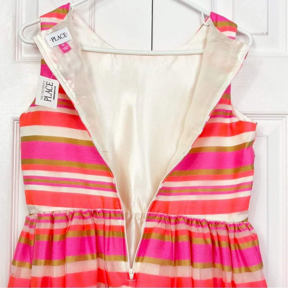 NWT The Children's Place Neon Berry Pink Stripe Sleeveless Dress 16